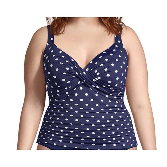 NWT LANDS' END 26W Tummy Control V-Neck Wrap Underwire Tankini Swimsuit Top Blue - Picture 3 of 9